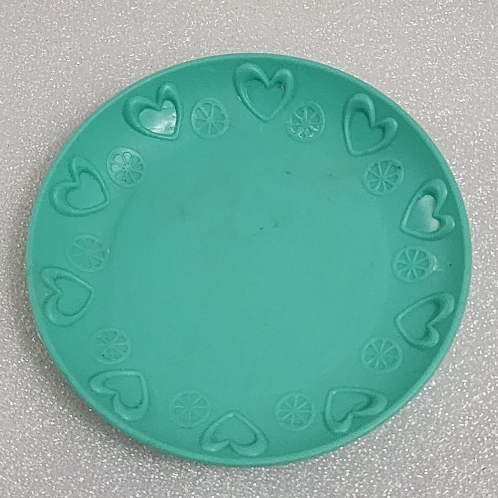 Baby‎ Alive Turquoise Green PLATE Plastic Replacement Toy 4" Heart Orange Slice